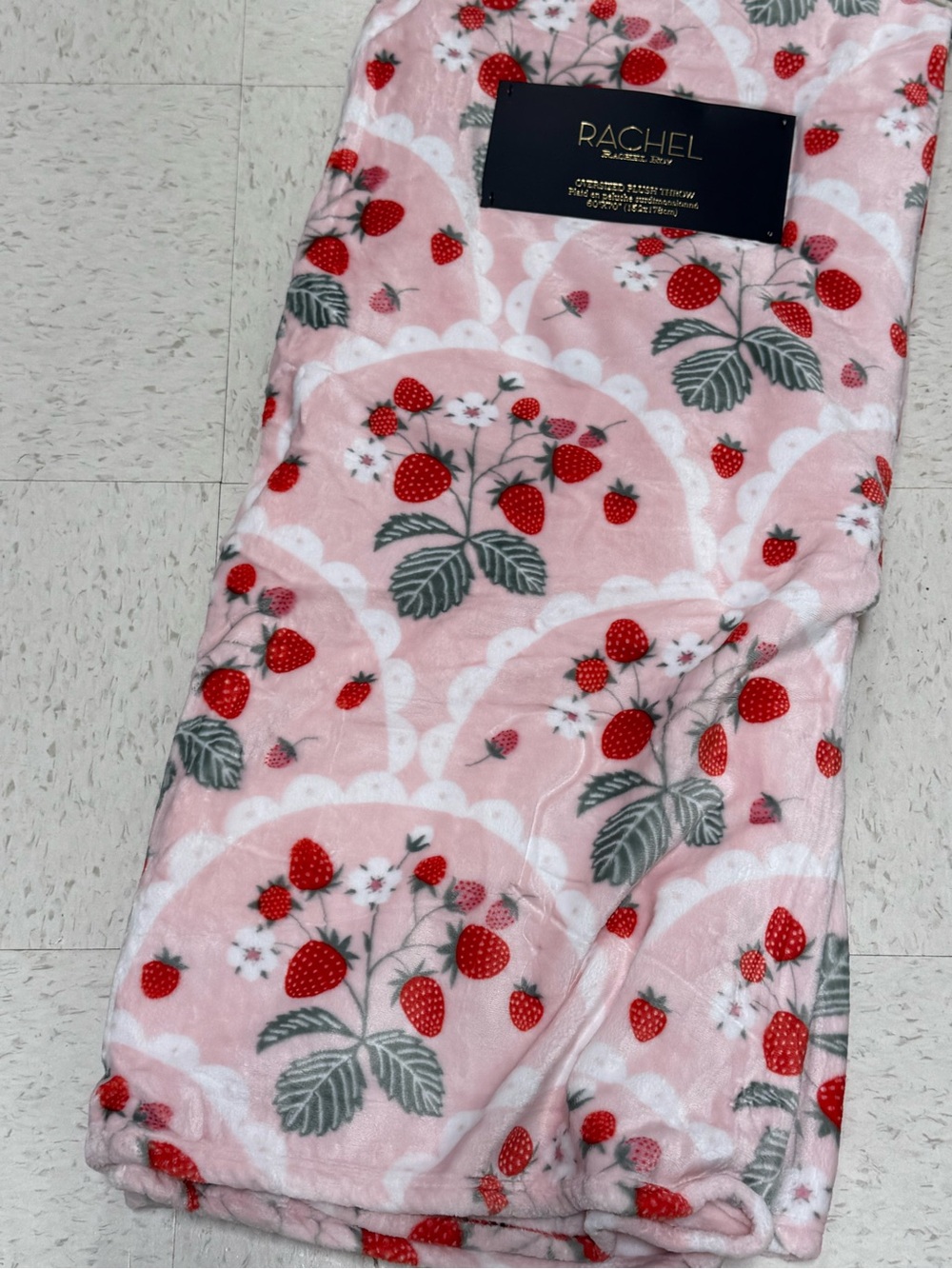 Rachel Pink Strawberry Print Plush Throw Blanket